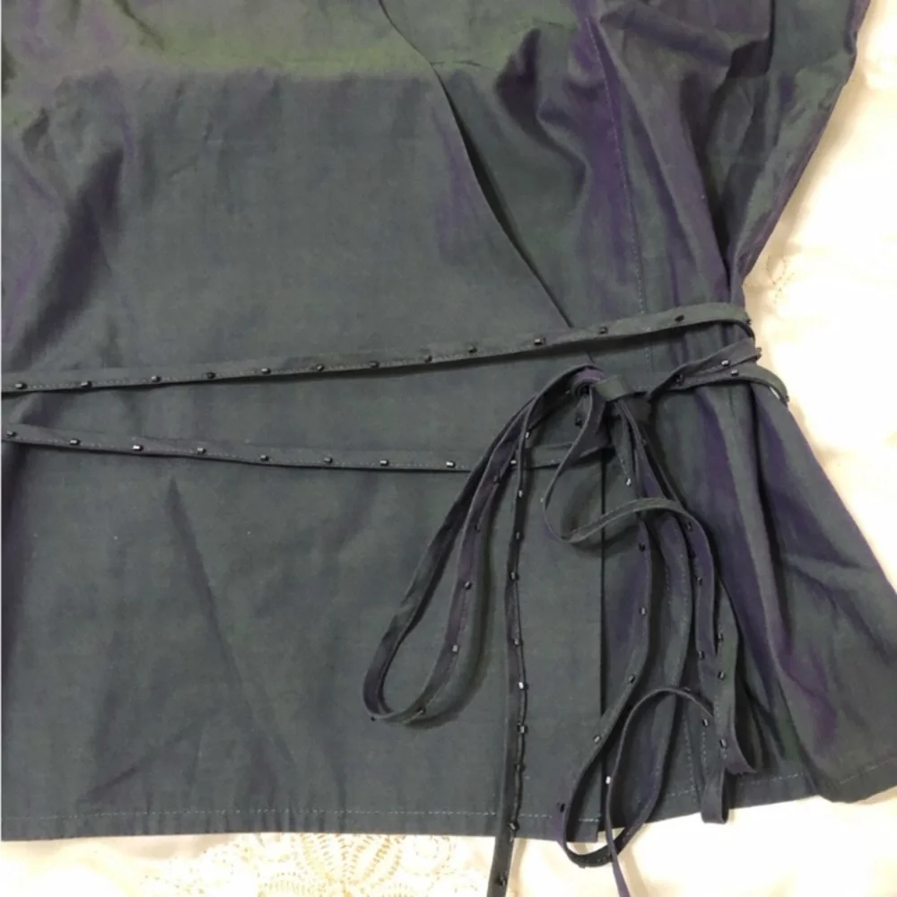 LOFT Ann Taylor Cotton Iridescent Sleeveless Wrap Around Blouse Collared Shirt - Picture 2 of 15